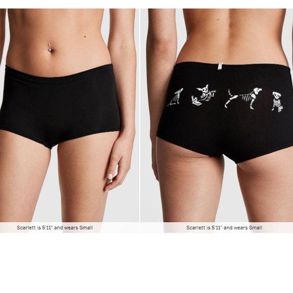 VS L HALLOWEEN PINK Cotton Boyshort Panty Skeleton Dogs Pups Animals NWT - Picture 3 of 9